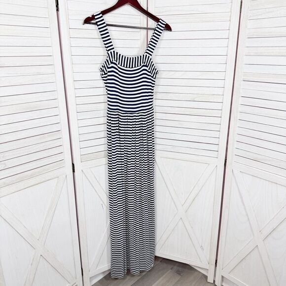 Loft Nautical Stripes Knit Maxi Sundress Sleeveless Blue White XS - Picture 8 of 13